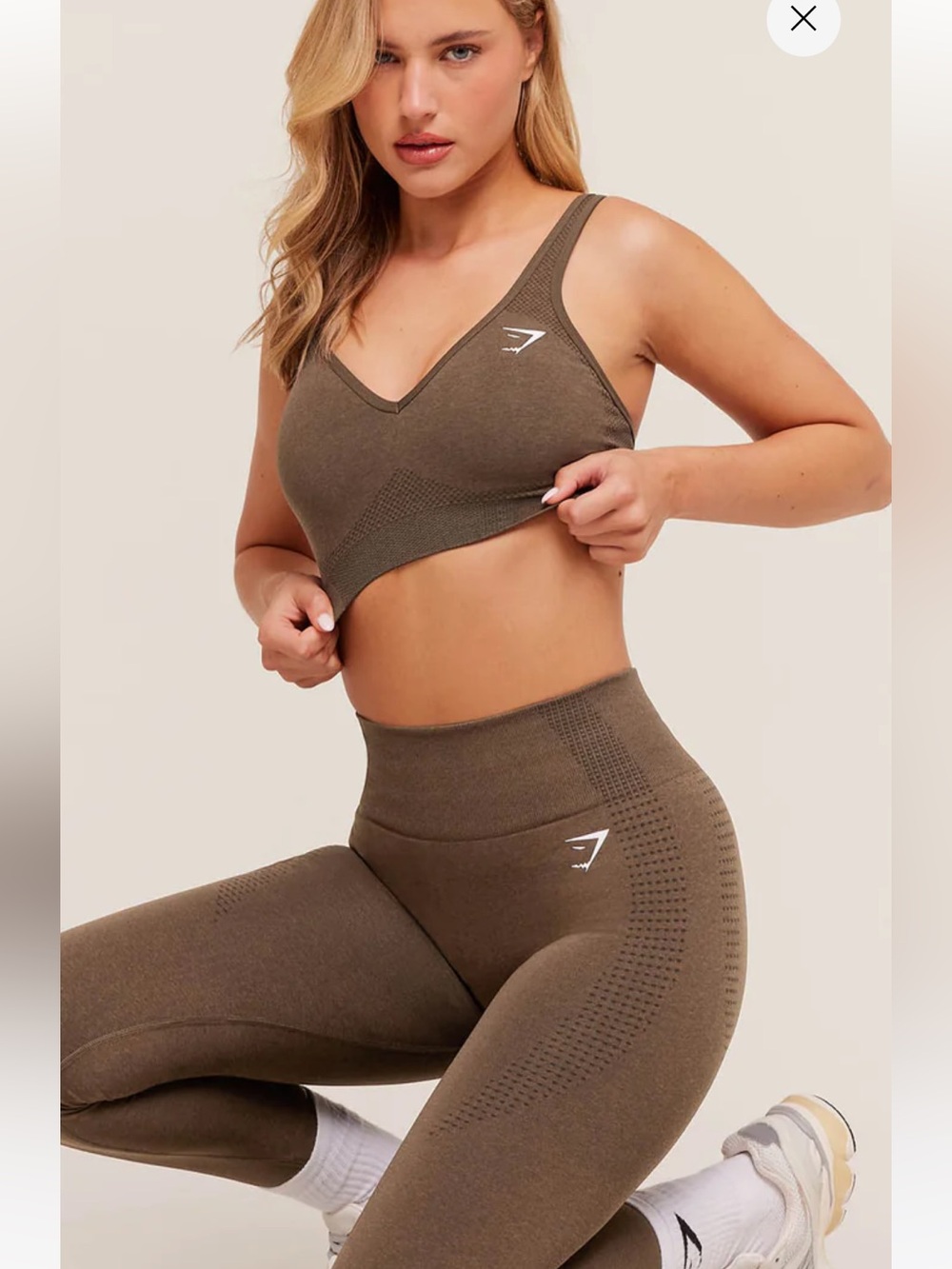 Gymshark Seamless Espresso Marl V-Neck Sports Bra and pants set
